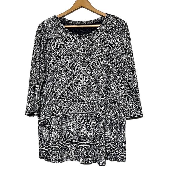 Lucky Brand Top Woman's 2X Navy White Paisley Patterned 3/4 Sleeve Cotton Modal - Picture 1 of 9